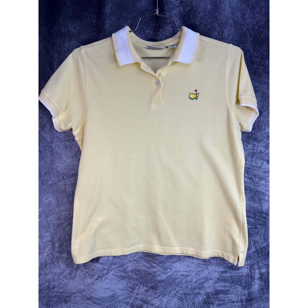Masters Collection Polo Shirt Womens Large Yellow Cotton Embroidered Logo Golf